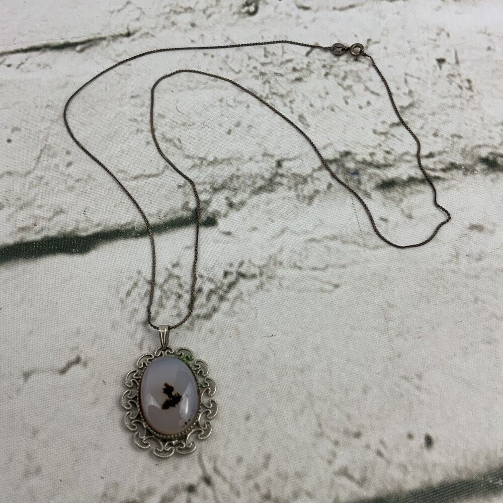 Montana Plume Agate Pendant Necklace‎ 925 Silver Chain